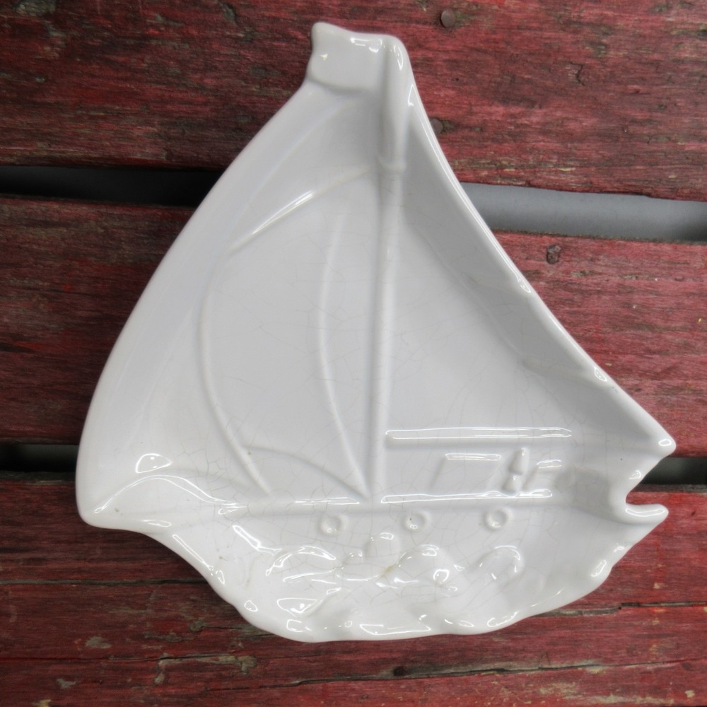 Sonoma Home Goods White Sailboat Decorative Plate Dish Nautical Decor Catchall